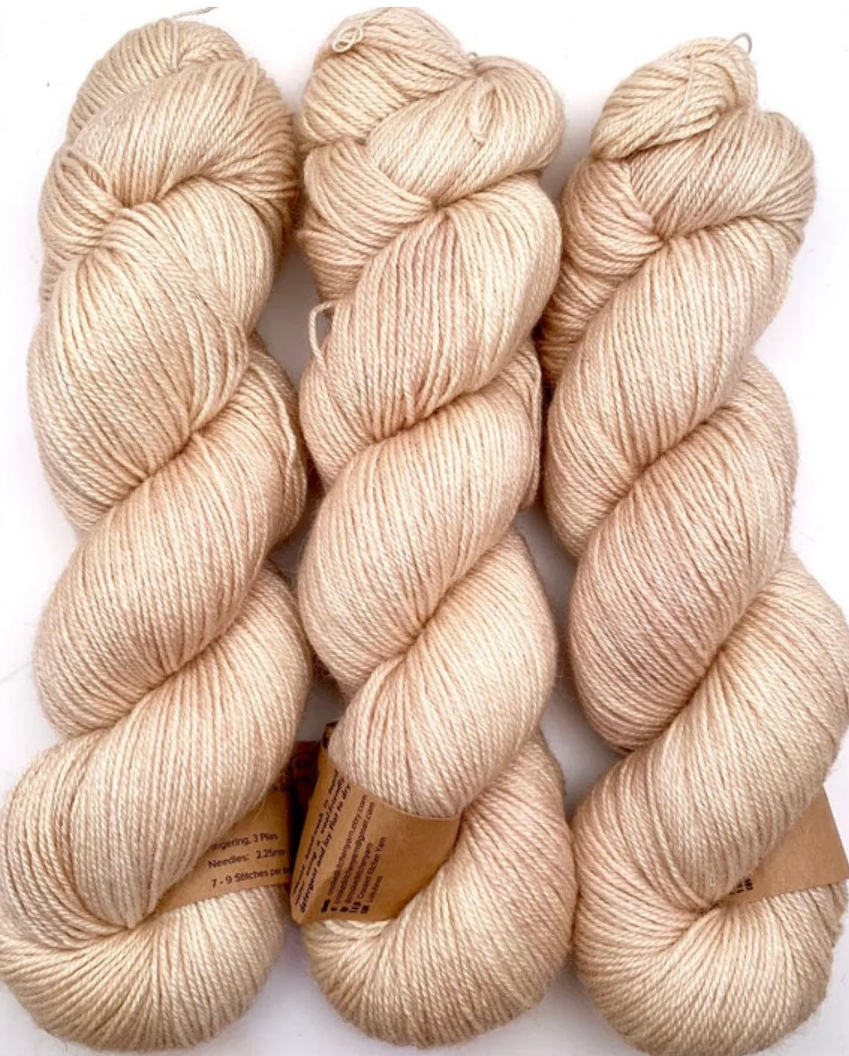 Hand Dyed Yarn "Nanny’s Linen" Tan Ecru Ivory Blush Beige Pale Merino Sport Superwash 328yds 100g